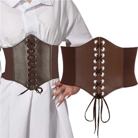 Avidlove Women Waspie Corset Belt Lace Up Waist Belt Leather Gothic Corset Belt main image 6